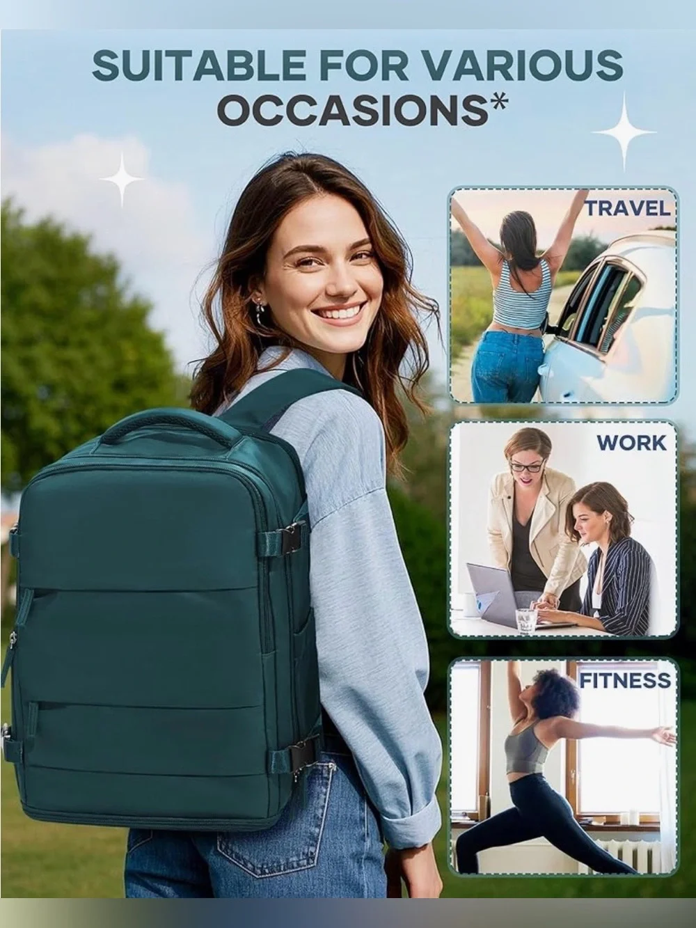 Teal XL Carry On Travel Backpack 15.6” Laptop Shoe Compartment